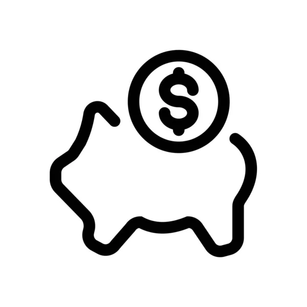 Piggy Bank Met Een Munt Omtrek Pictogram Geïsoleerd Witte Achtergrond — Stockvector