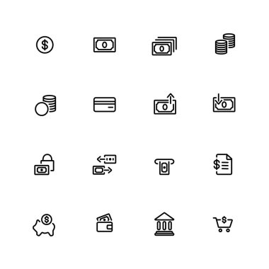 Çeşitli bankacılık ve finans şirketleri beyaz arka planda izole edilmiş ikonu özetliyor.