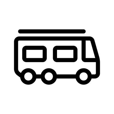 beyaz arkaplanda izole edilmiş römork ya da mobil ev ana hatları simgesi.