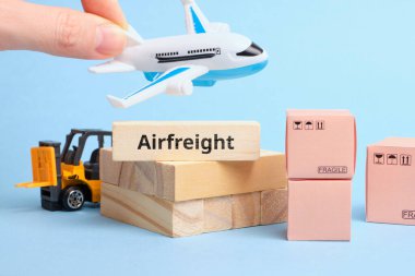 Courier Industry Term Airfreight. Freight and goods carried by air. clipart