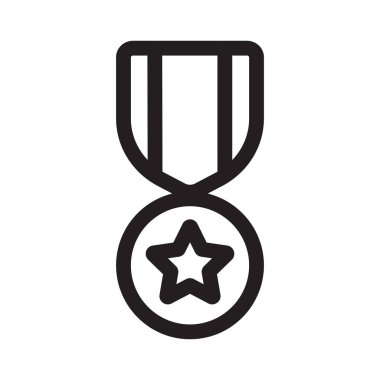 Beyaz arkaplanda izole edilmiş yıldız çizgisi simgesine sahip madalya.