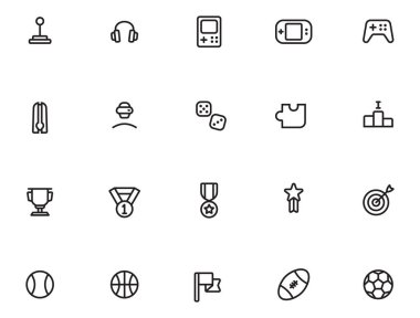 Beyaz arkaplanda izole edilmiş farklı oyun dijital ve gerçek ana karakter simgesi.