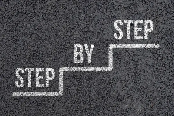 Concept step by step on an abstract staircase on the asphalt.