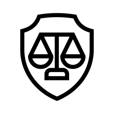 Beyaz arkaplanda izole edilmiş ölçekli kalkan dış hat simgesi.