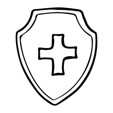 Karalama stili bir haçı olan metal bir kalkan.