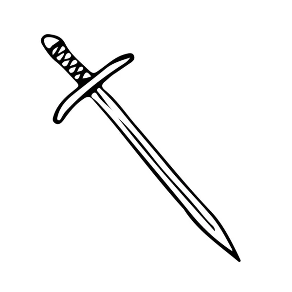 Langes Ritterschwert Doodle Stil Isoliert — Stockvektor
