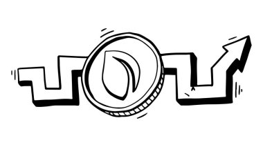 Karalama biçimi izole edilmiş ok büyüme grafiği olan kripto para birimi akçesi.