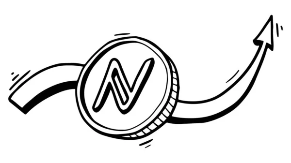Moneda Criptomoneda Namecoin Con Gráfico Crecimiento Flecha Estilo Doodle Aislado — Archivo Imágenes Vectoriales