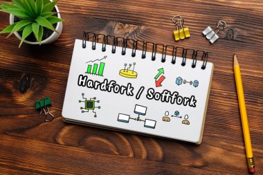 Concept hardfork and softfork with abstract icons clipart