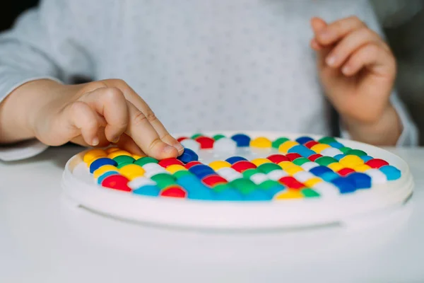 Left Handed Toddler Playing Color Mosaic Close — Stok Foto