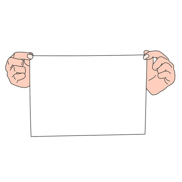 Garabatos Dibujados Mano Manos Sosteniendo Pedazo Papel — Vector de stock