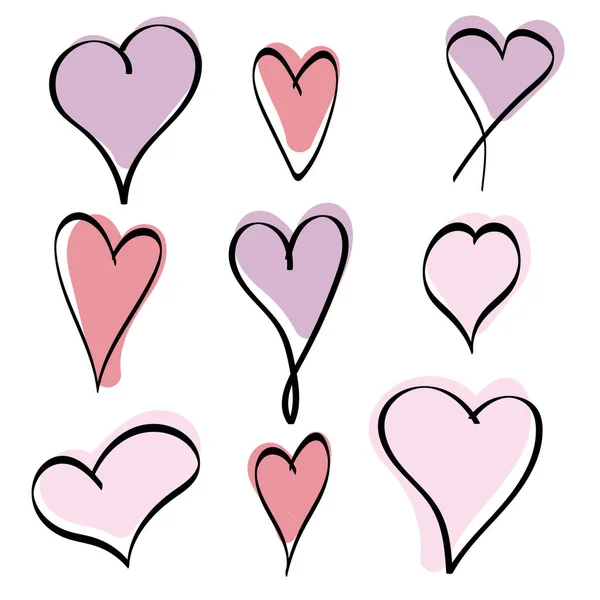 Hand Drawn Doodles Different Kinds Shape Hearts — Stock Vector