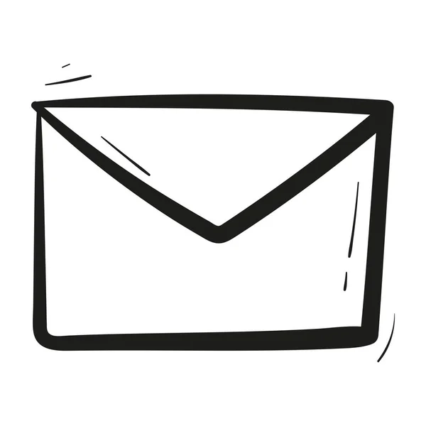 Handgetekende Post Enveloppe Pictogram Doodle Stijl Geïsoleerd — Stockvector