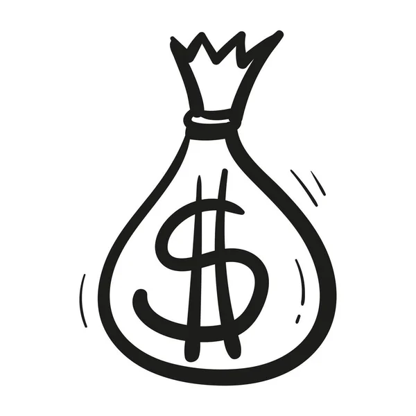 Handgezogener Geldbeutel Mit Dollarzeichen Symbol Doodle Stil Isoliert — Stockvektor