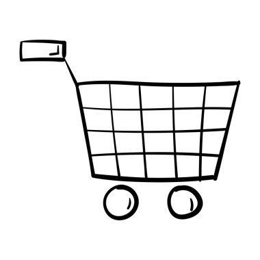 Karalama stili izole edilmiş el çizimi alışveriş arabası simgesi.