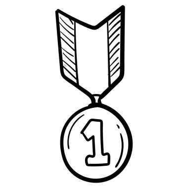 Karalama stilinde el çizimi madalya simgesi izole.