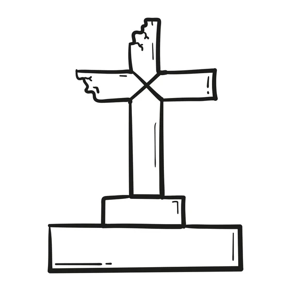 Hand Drawn Headstone Cross Icon Doodle Style Isolated — Stock Vector