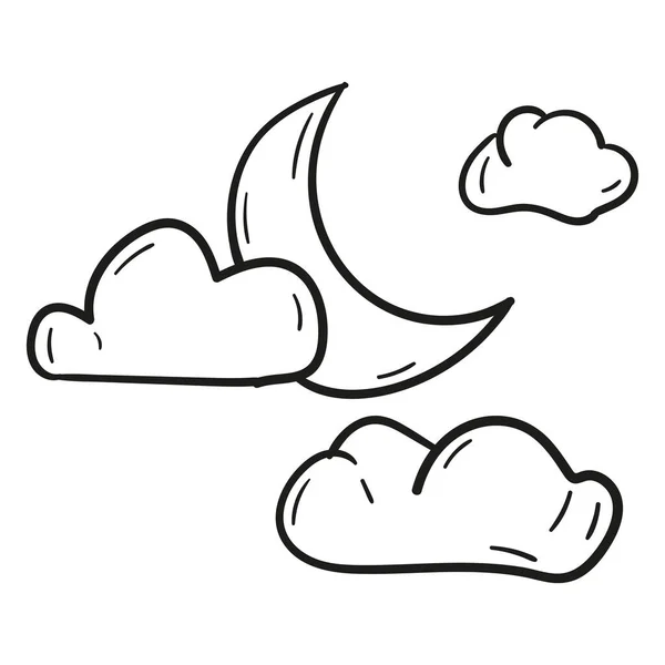 Icono Luna Dibujado Mano Estilo Doodle Aislado — Vector de stock