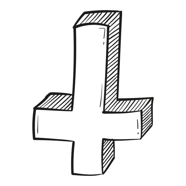 Handgezeichnetes Umgekehrtes Kreuzsymbol Doodle Stil Isoliert — Stockvektor