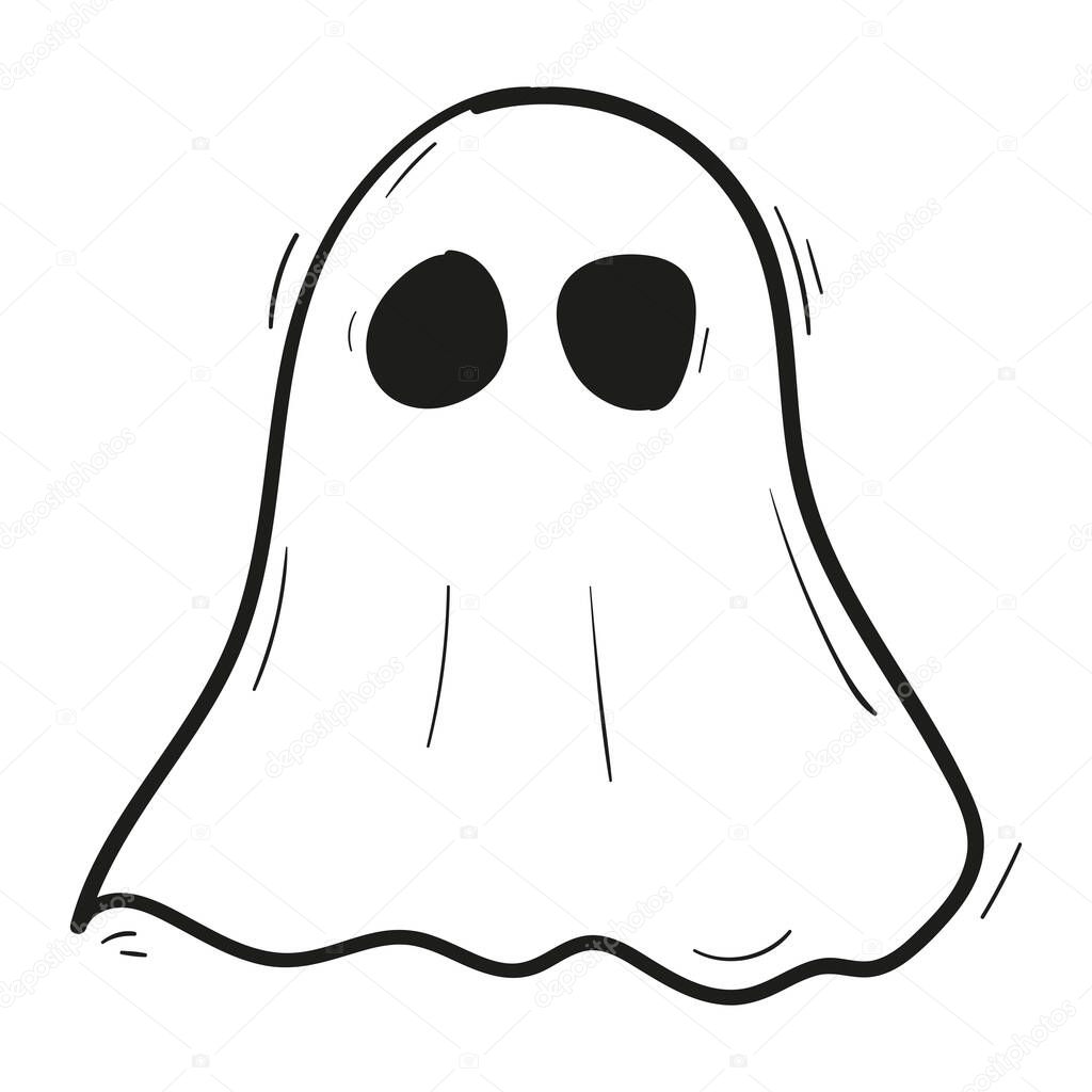 Hand drawn ghost icon in doodle style isolated.
