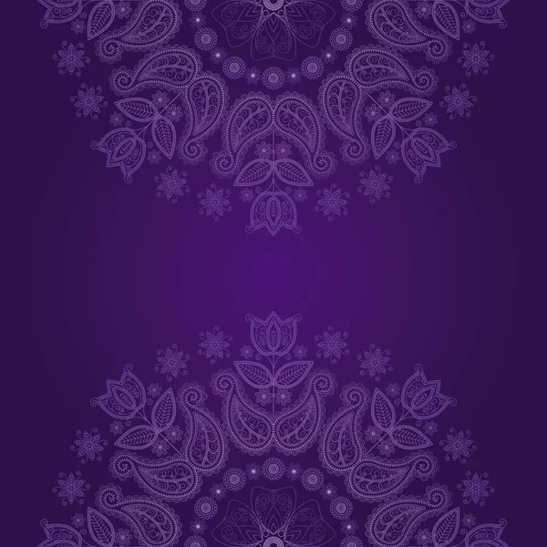 无缝线向量模式基于传统的东方元素帕斯莱 印度黄瓜 紫色背景的花纹 曼达拉 — 图库矢量图片