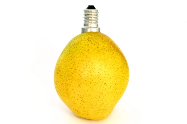 Ripe yellow pear fruit with cap.