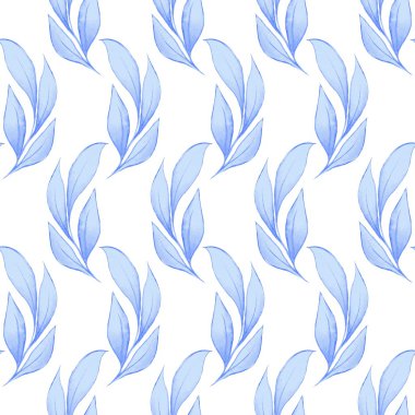 Desen mavi yaprakları ile. Sorunsuz suluboya arka plan tasarımı 2 için