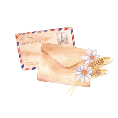 E-posta zarf. Suluboya resim. Öğe için tasarım 3