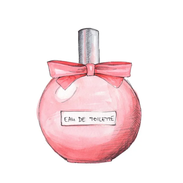 Parfüm şişe. Mürekkep ve suluboya kroki 11. Beyaz arka plan üzerinde izole