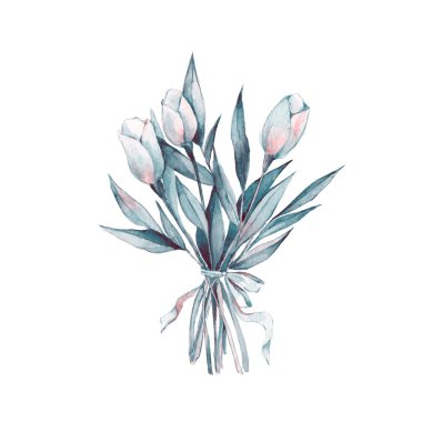 Suluboya buket 2. Beyaz çiçekler. Düğün, doğum günü, Sevgililer günü, anneler günü 