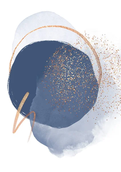 Conteporary blue soyut boyalı arkaplan parlak metalik altın parıltılı