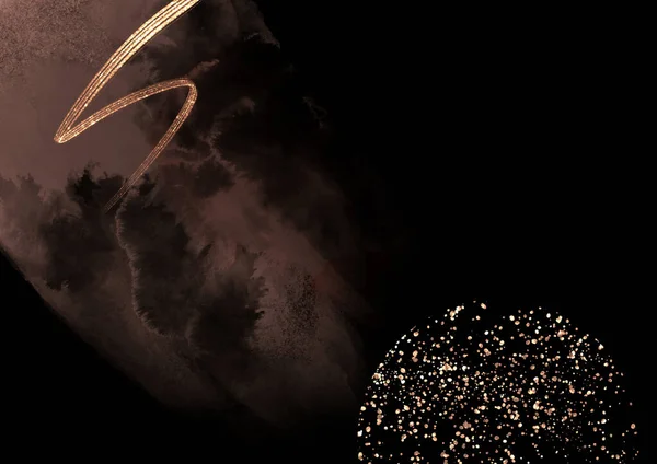 Siyah arka planda altın parıltısı ve suluboya. Soyut tasarım