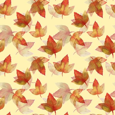 Sonbahar yaprakları ile arka plan. Dikişsiz suluboya desen 2