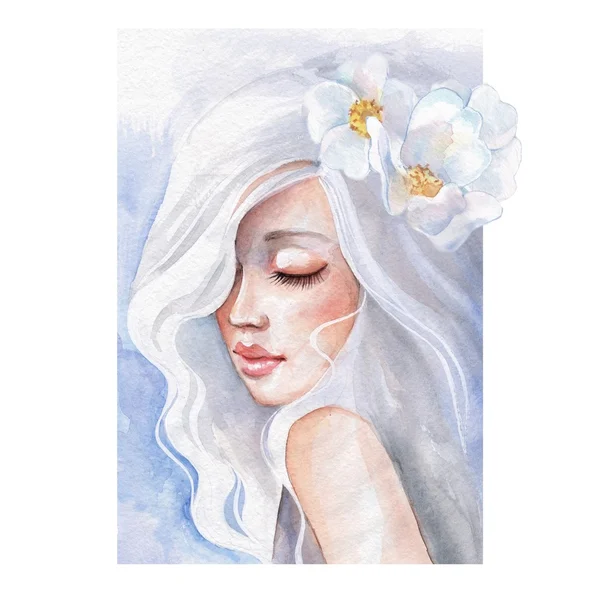 Güzellik. Fantezi genç bir kızın portresi. Suluboya resim