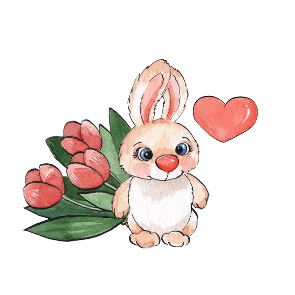 Karikatür tavşan. Sulu Boya resimde 04