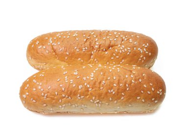 Amerikan kahvaltısı ve öğle yemeği için beyaz arka planda izole edilmiş gurme sosisli çörekler..