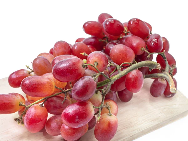 Die Nahaufnahme Von Frischen Roten Trauben Bio Obstnahrung Auf Holzbrettern — Stockfoto