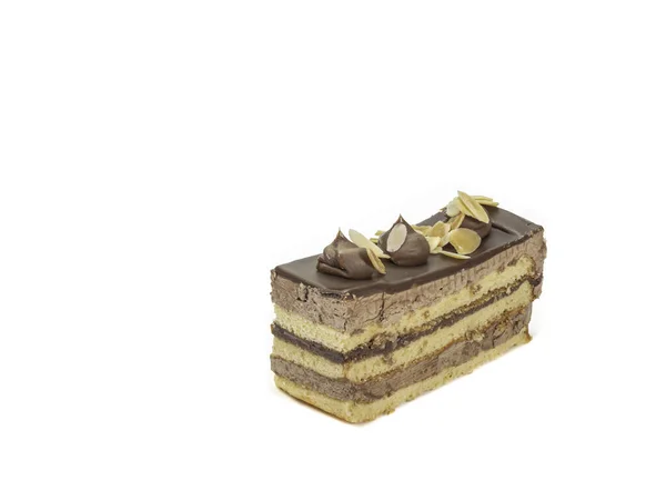 Primer Plano Deliciosa Capa Chocolate Casero Pastel Panadería Alimentos Aislados — Foto de Stock