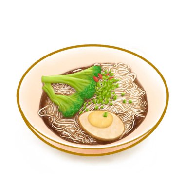 Tayvan ince şehriyeli susam yağlı dijital tablo, Tayvan geleneksel yemek izometrik ikon resimli beyaz arka plan.