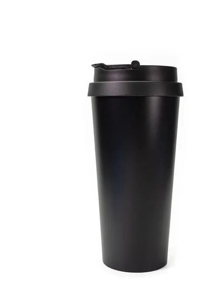 Close Van Draagbare Zwarte Roestvrij Beker Product Voor Warme Koffie — Stockfoto