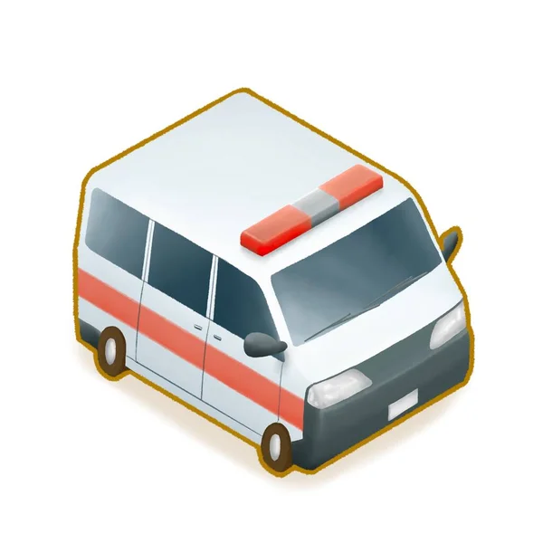 Güvenlik Görevlisi Minibüsünün Dijital Tablosu Kırmızı Sirenli Ambulans Aracı Izometrik — Stok fotoğraf