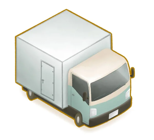 Vit Grön Lastbil Bil Digital Målning Leverans Container Lastbil Isometriska — Stockfoto