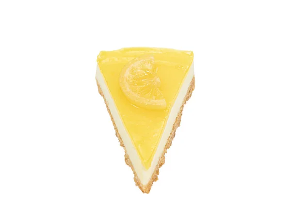 Limonlu cheesecake, beyaz arka planda izole edilmiş ev yapımı peynirli kek fırını..
