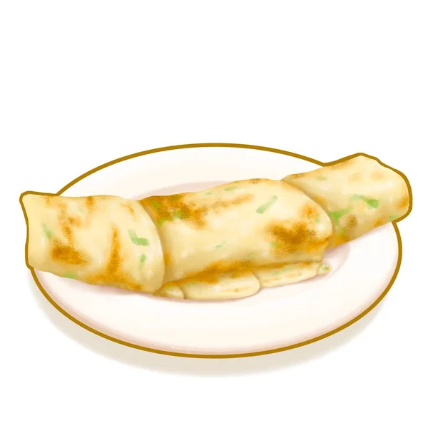 Taiwan Scallion Pancake Beef Roll Цифровий Малюнок Тайванського Традиційного Смаженого — стокове фото