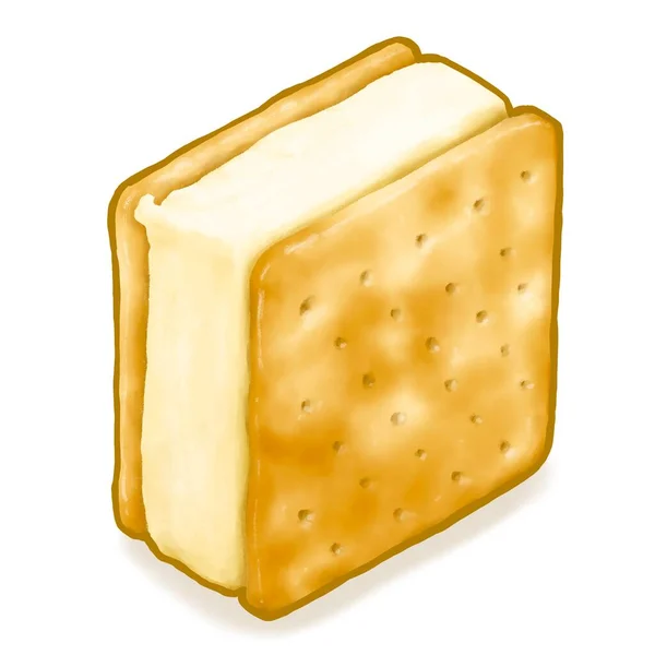 Glass Cracker Smörgås Digital Målning Fyrkantiga Kex Med Vaniljglass Dessert — Stockfoto