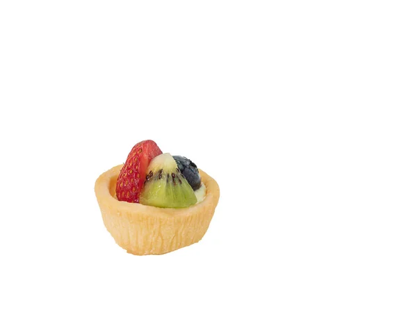 Mini Fruit Tart Close Homemade Small Tart Pie Strawberry Blueberry — Stock Fotó