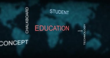 Kelime bulutu eğitimi öğrenen öğrenci grafiksel tipografi animasyonu