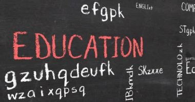 Kelime bulutu eğitimi öğrenen öğrenci grafiksel tipografi animasyonu