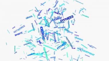 Wellness fitness exercise dieting nutrition word cloud typography animation