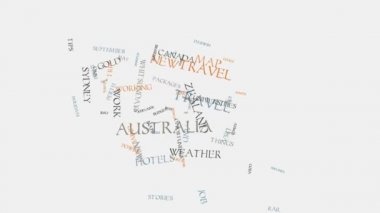 kanguru Avustralya şehirler seyahat oteller ve turizm kelime bulut metin tipografi